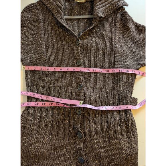 J Crew Cardigan Sweater Longline Wool Blend Heathered Chunky Knit Brown Size M - Picture 9 of 10